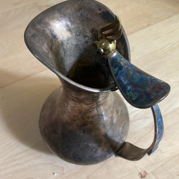 LOS CASTILLO PLATEADO Silver-Plt Pitcher-Brass, Malachite & Lapis Lazuli Inlay. - Picture 5 of 8